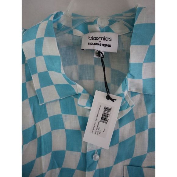 Bloomie's x Solid & Striped Men Sz L Cyan Blue Wavy Check Shirt/Shorts Set $220 - Picture 5 of 16